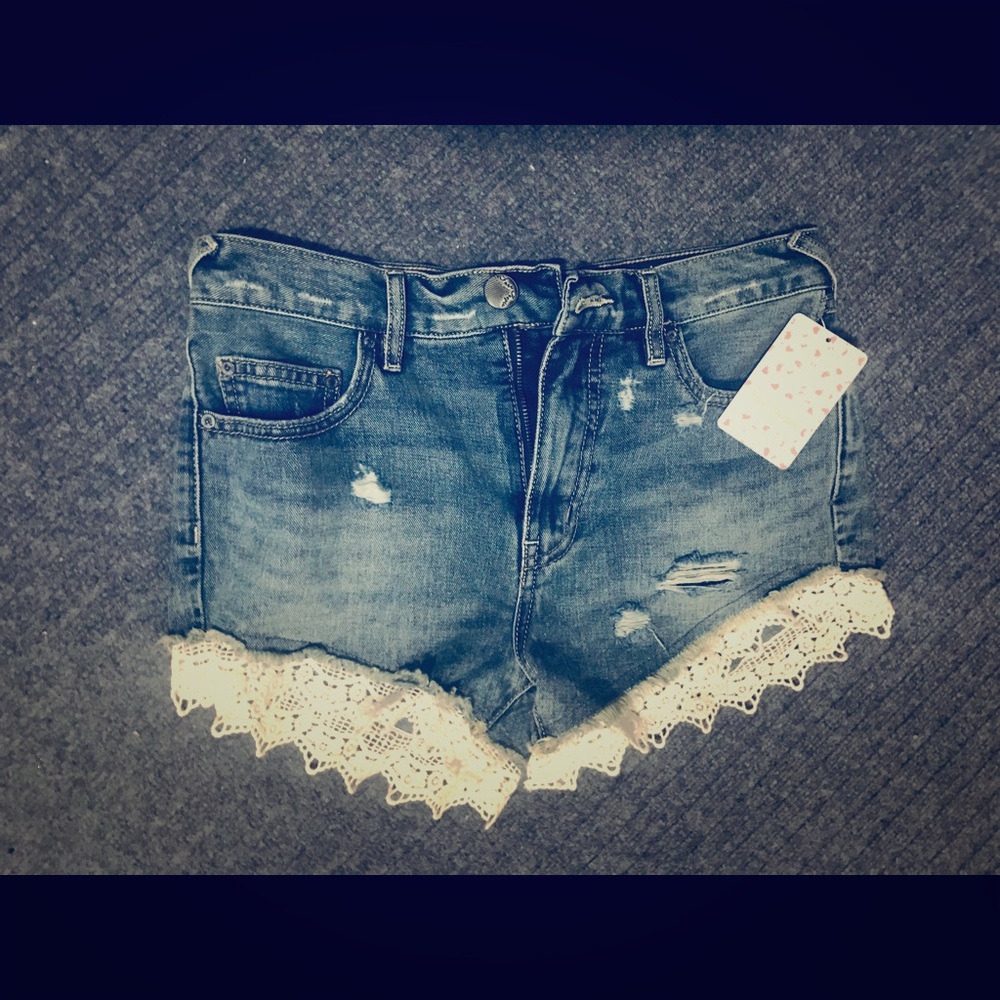 Free People Denim Lace Shorts
